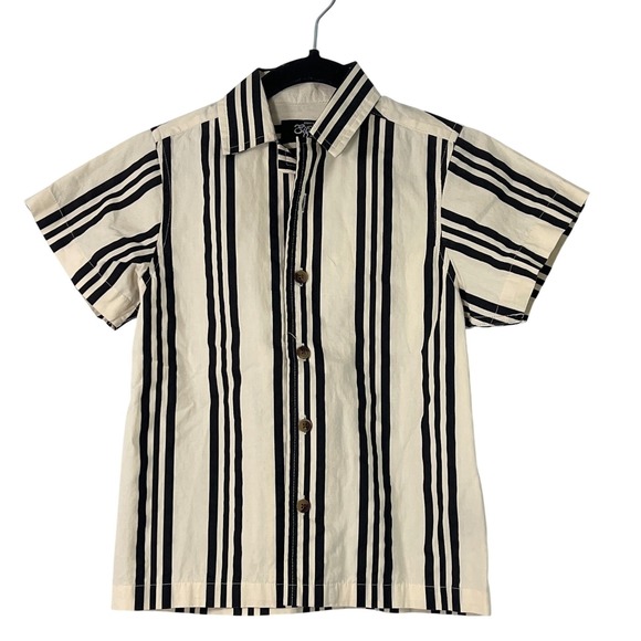 Eighty Eight Other - Eighty Eight Kids Black Cream Striped Button Up Short Sleeve Dress Shirt Boy 5